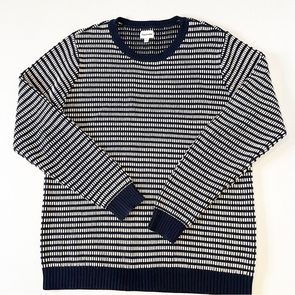 Men's Frank & Oak Blue & White Knit Sweater (XL)